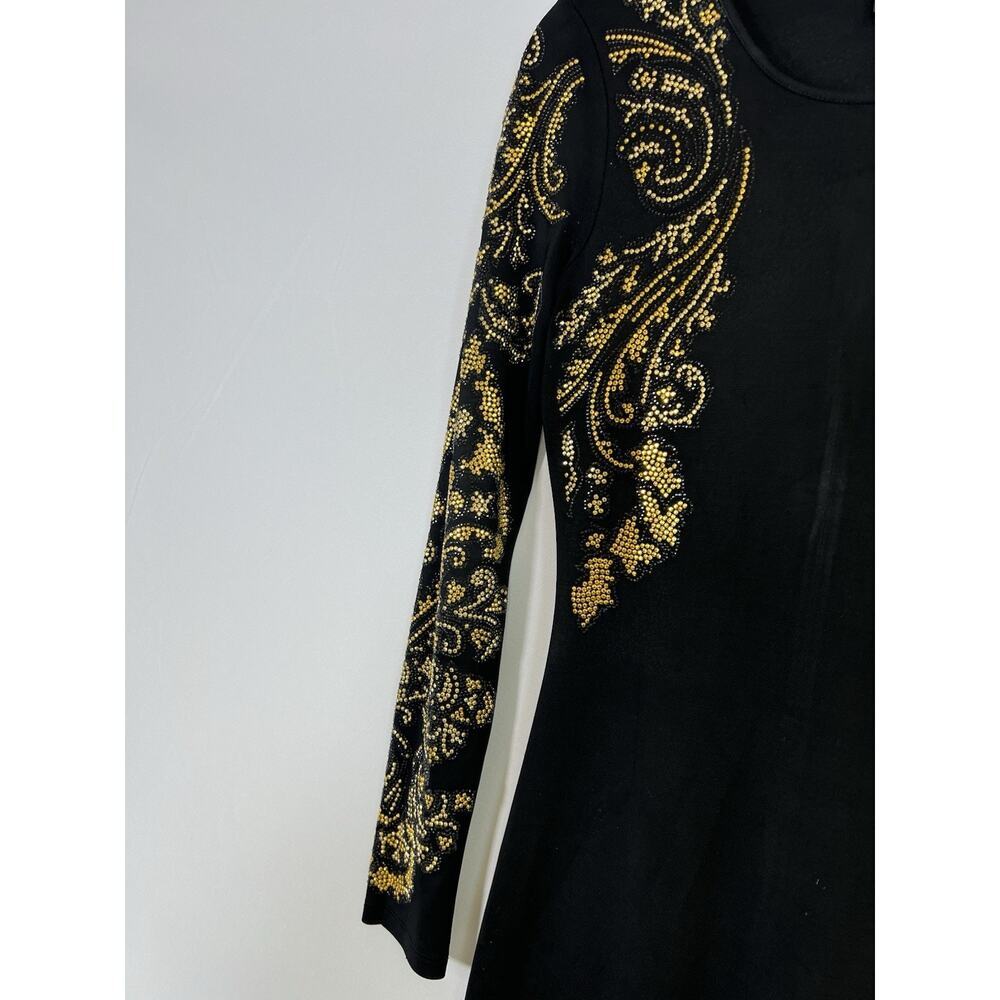 VINTAGE Just Cavalli‎ Dress Gown Black Long Sleeve Gold Embellishment Size S - Picture 3 of 16